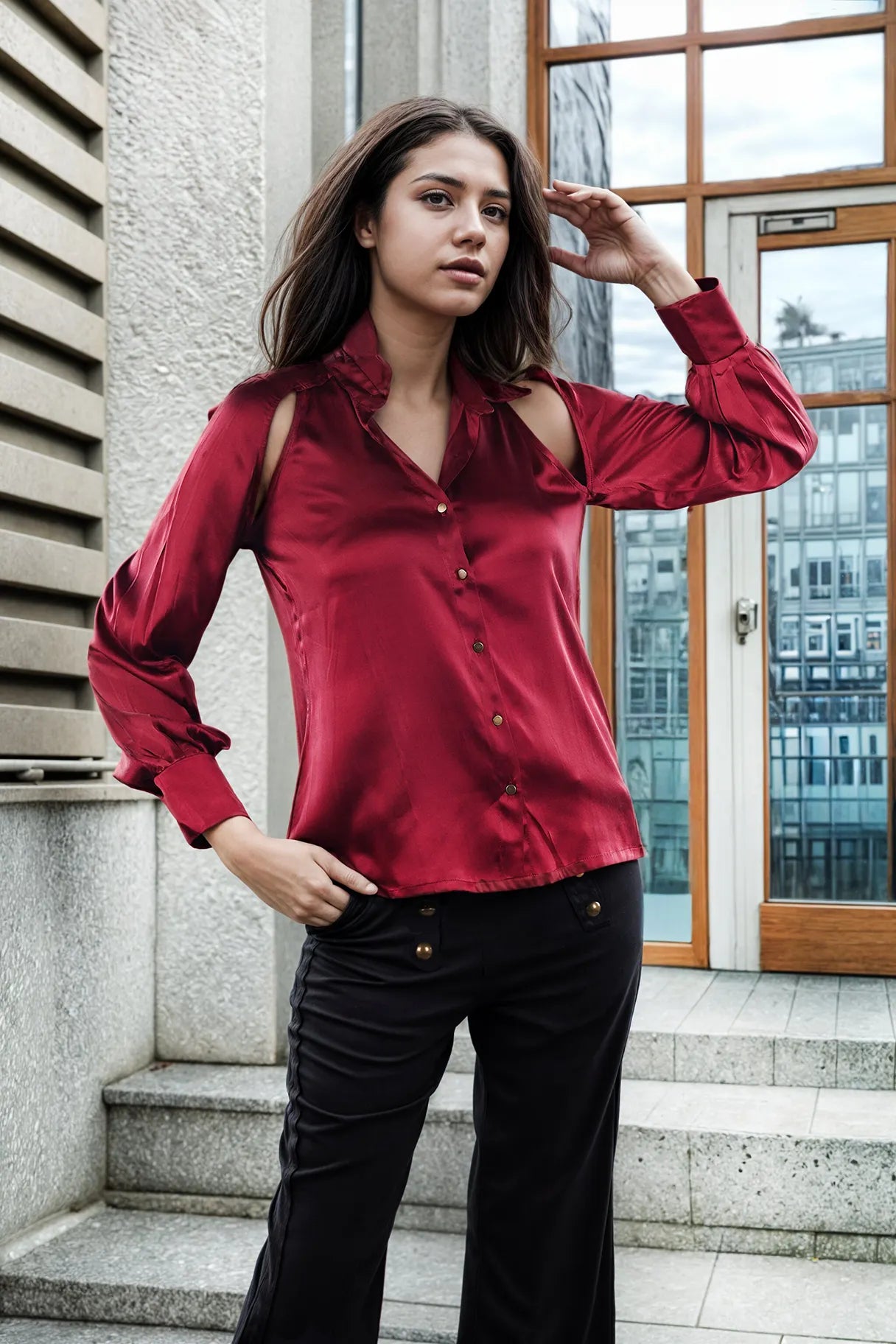 Wine Satin Shirt