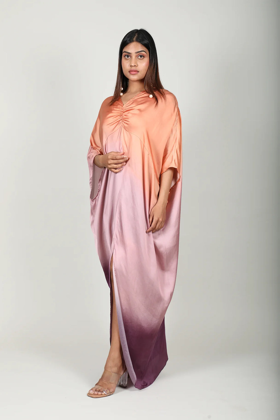 Ombre Satin Ruched Dress