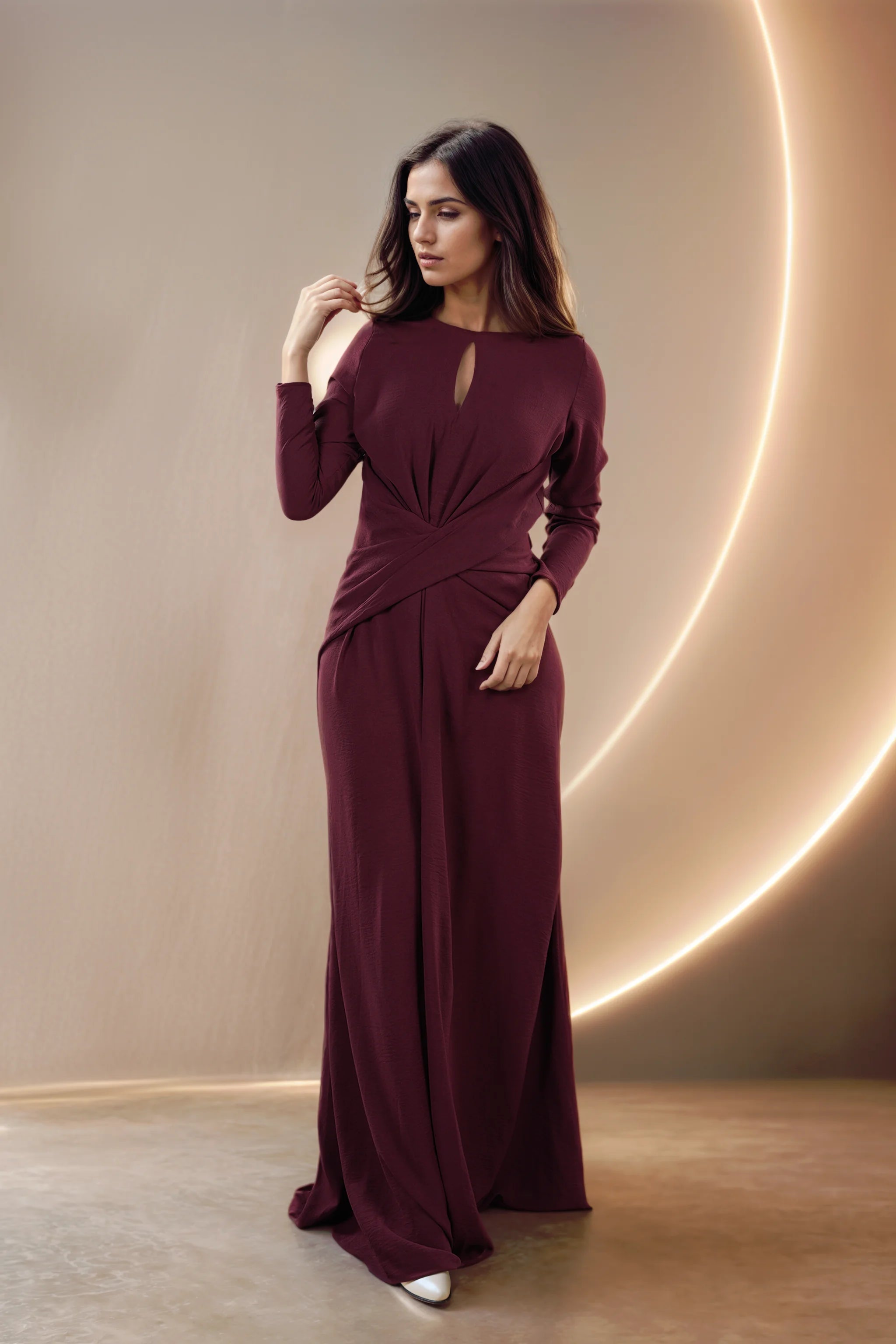 Burgundy Draped Gown Western looks