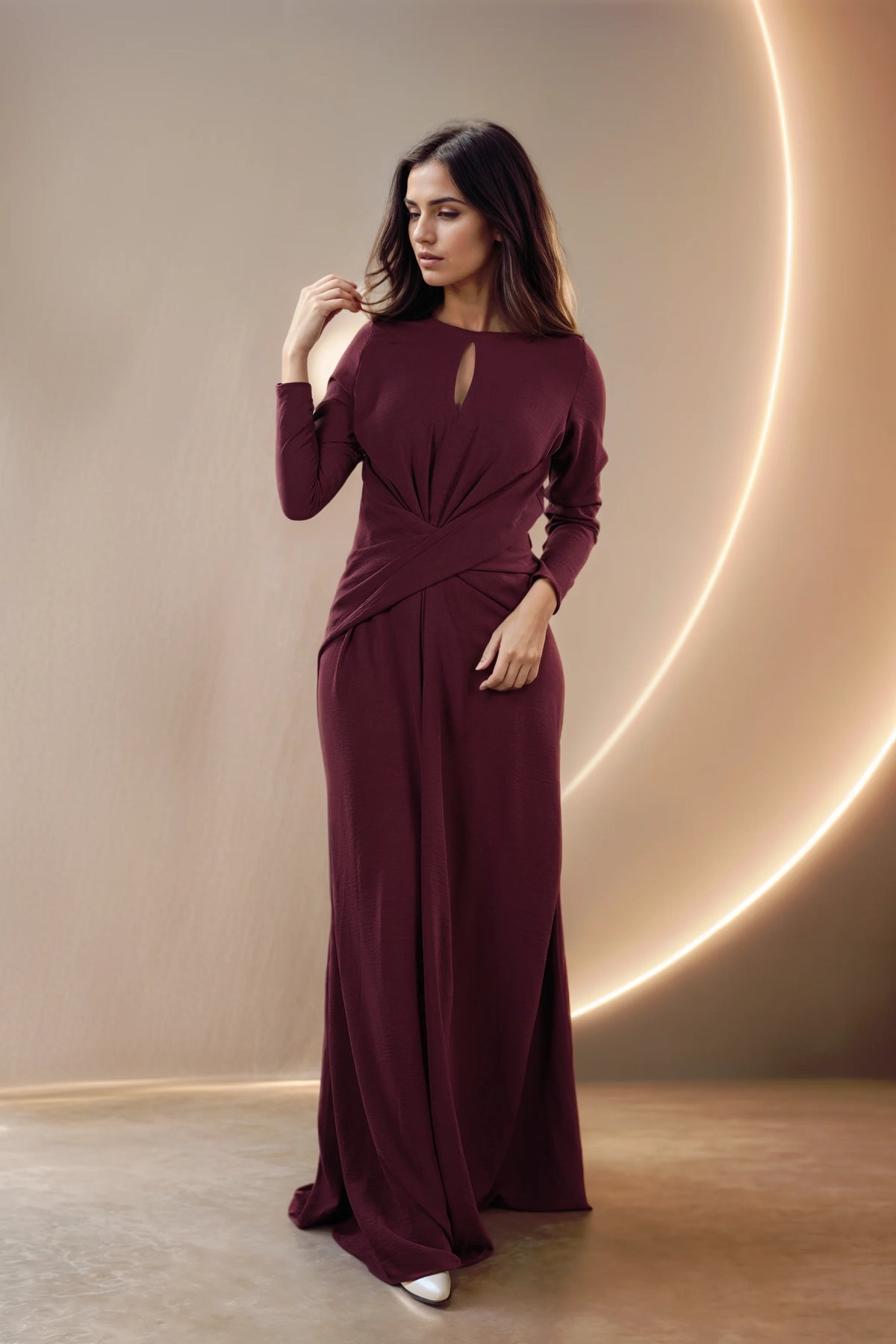 Burgundy Draped Gown Western looks