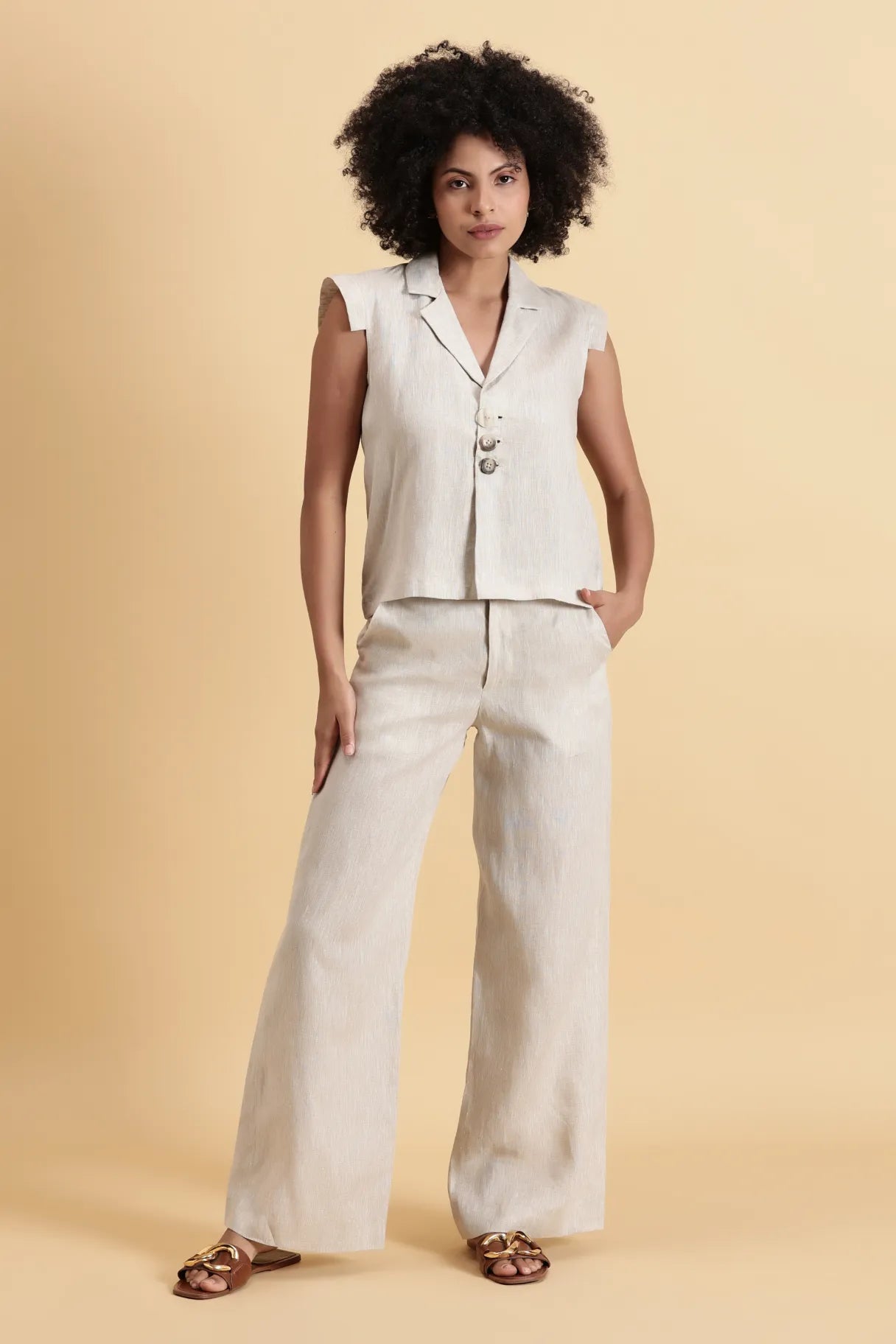 Sand Relaxed Pants Day Wear For Woman