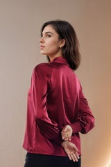 Wine Satin Shirt Party Look